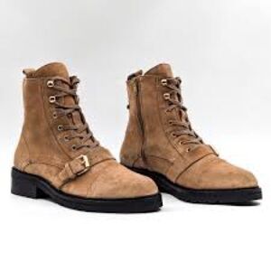 ALL SAINTS ‘DONITA’ SUEDE ANKLE BOOTS MOTO LACE UP TAN BROWN 36